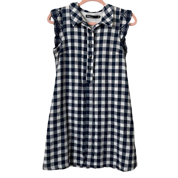Dear Creatures Dress Womens XS Blue Mini Gingham Check Embroidered Retro Cottage - Picture 1 of 13